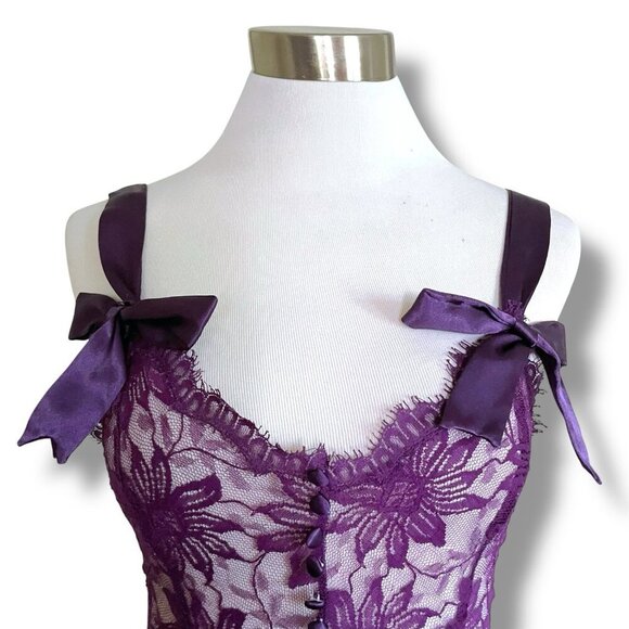 Vintage Victorias Secret Gold Label Teddy Sz Small Purple Lace Sheer Bow Straps - Picture 4 of 10